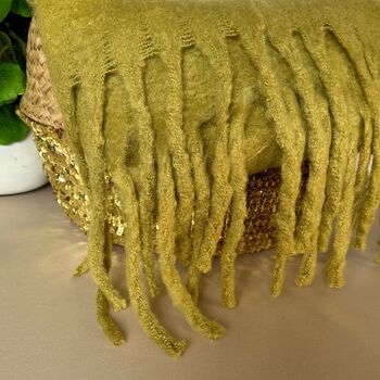 Super Soft Chunky Tassel Scarf In Moss Green, 3 of 3