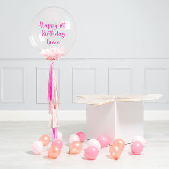 Personalised Baby Pink Tassel Bubble Balloon, 2 of 2