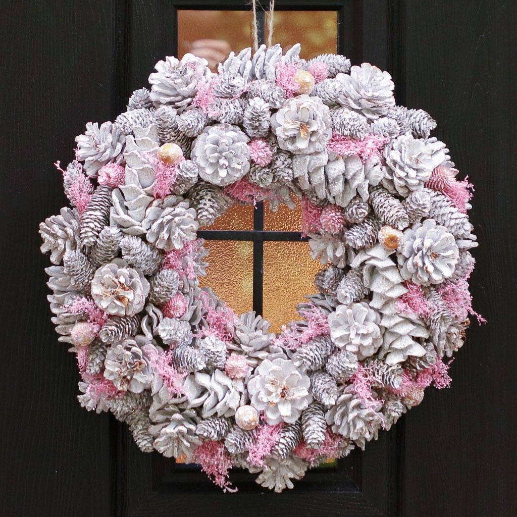Winter Sparkle Pink Christmas Door Wreath, 1 of 6