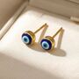 Turkish Evil Eye Nazar Protective Gold Stud Earrings, thumbnail 1 of 4