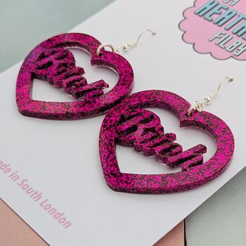 Hot Pink Glitter Bitch Earrings, 4 of 6