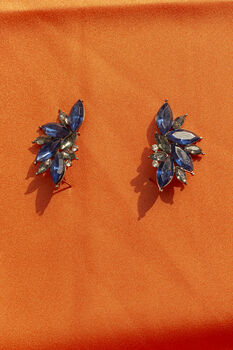 Navy Flower Gem Stud Earrings, 2 of 2