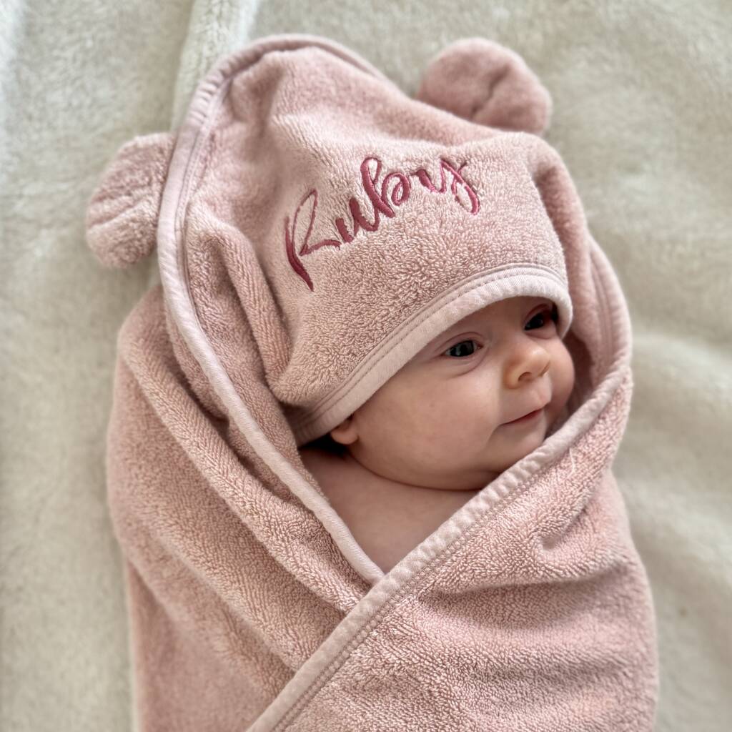 Personalised Hooded Towel In Dusky Pink, 1 of 6