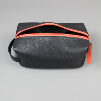 Black Leather Cosmetics Bag With Orange Zip, 8 of 8