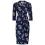 Mabel Long Sleeve Dress In Navy Floral 1940s Style, thumbnail 1 of 3