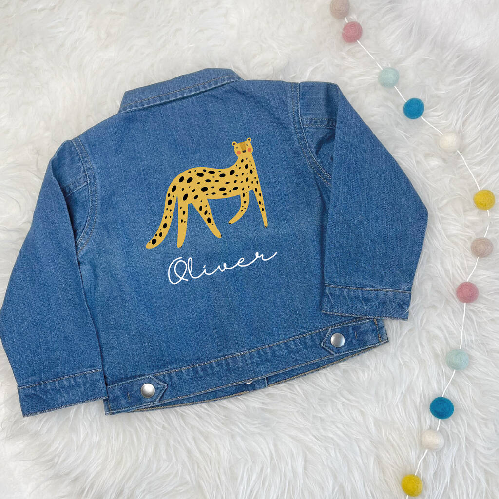 Leopard Personalised Baby/Kids Denim Jacket, 1 of 3
