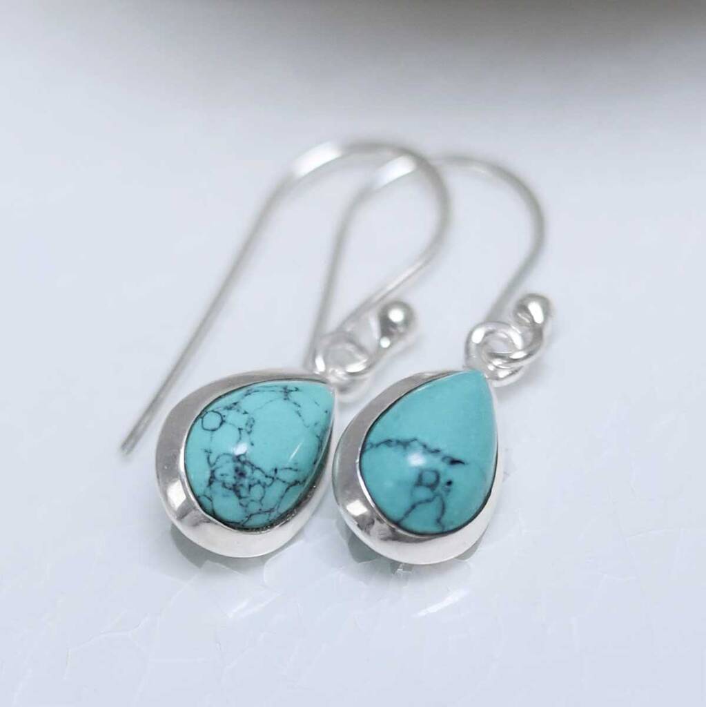 Sterling Silver Dangly Turquoise Teardrop Earrings, 1 of 5