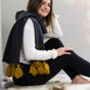 Personalised Mustard Pom Pom Wool Mix Scarf, thumbnail 1 of 6