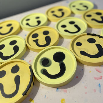 Smiley Face Coasters/ Trays Neon Yellow Set Of Two, 9 of 11