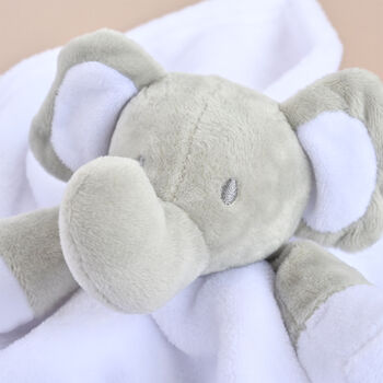 Personalised White Plush Elephant Baby Comforter, 2 of 8