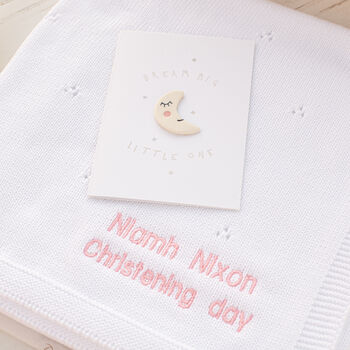 Toffee Moon White Pointelle Christening Baby Blanket, 10 of 12