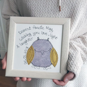 Personalised Baby Owl Embroidered Framed Artwork, 2 of 11