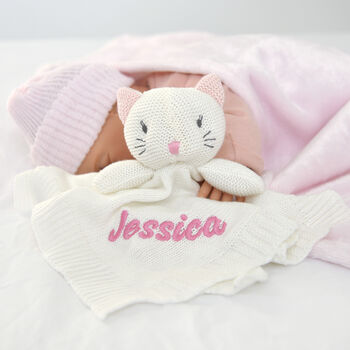 Personalised White Baby Gown With Kitten Comforter Set, 2 of 12