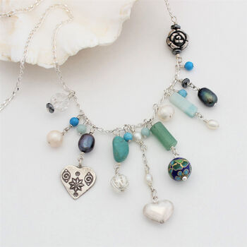 Turquoise Gemstone Charm Necklace And Bracelet Jewellery Set On Sterling Silver, 2 of 8