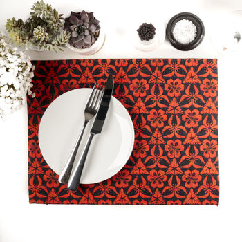 Red Orange Grey Hand Printed Canvas Place Mat Set, 2 of 12