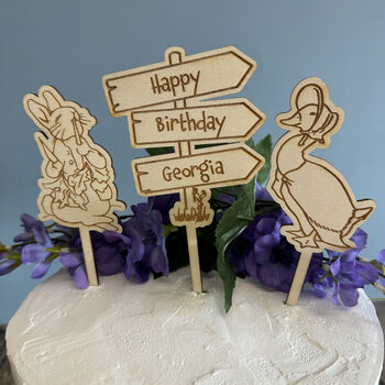 Personalised Rabbit And Duck Cake Topper Set Christening Birthday, 4 of 5