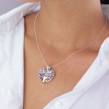 Sterling Silver Family Birthstone Heart Locket Necklace, 3 of 11