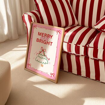 Merry And Bright Christmas Pink Retro Print, 7 of 7