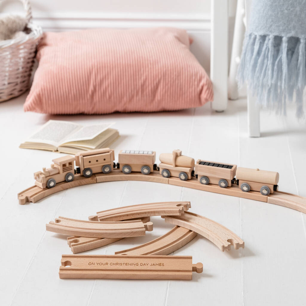 Personalised Christening Wooden Train Set And Track, 1 of 5