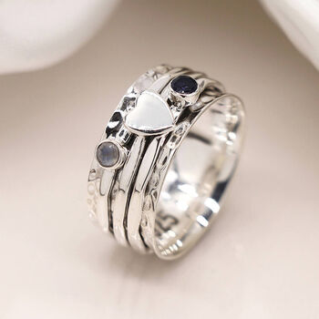 Personalised Sterling Silver Heart Spinner Ring With Moonstone And Iolite – 10mm, 4 of 12