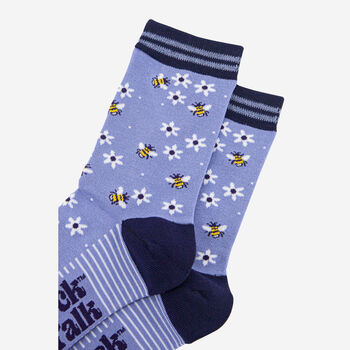 Bees Floral Snowflake Bamboo Ankle Socks Women's Blue, 4 of 4