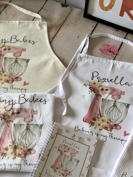 Personalised Baking Apron Gift, Custom Watercolor Apron, Tea Towel Or Recipe Book, 3 of 10