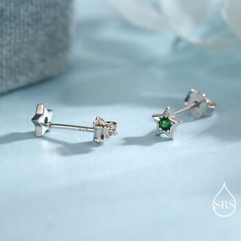 Tiny Emerald Green Cz Star Stud Earrings, 4 of 12
