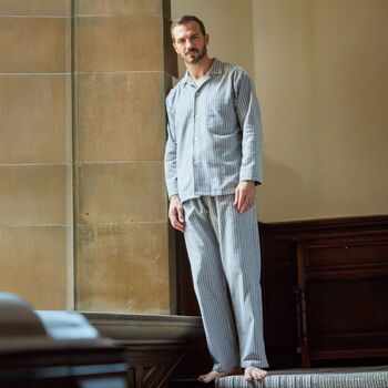 Men's 'Chalk' Stripe Brushed Cotton Pyjama Set, 2 of 4