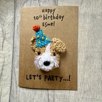 Personalised Name Age Party Dog Crochet Birthday Card Handmade, 2 of 12