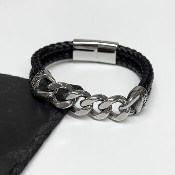 Personalised Men's Eternal Love Chain Leather Bracelet, 3 of 3