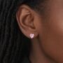 Sterling Silver Pink Heart Cz Stud Earrings – 7mm, thumbnail 2 of 4