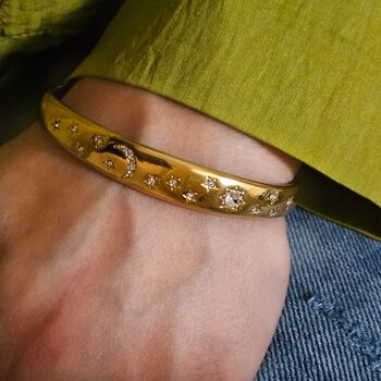 Celestial Gem Studded Open Cuff Bracelet And Faux Hoops Earrings, 7 of 7