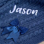 Personalise Steel Blue Knitted Blanket With Bow, thumbnail 7 of 9
