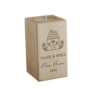 Personalised New Home Wooden Tealight Holder, 4 of 4