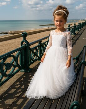 Cynthia In Ivory White Flower Girl Or Communion Dress, 4 of 7