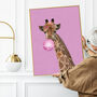 Pink Giraffe Bubble Gum Blowing Wall Art Print, thumbnail 2 of 7