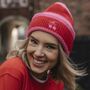 Embroidered Cherry Striped Beanie Hat, thumbnail 1 of 5