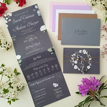 Lilac, Grey White Floral Wedding Invitations, 2 of 6