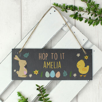 Personalised Easter Bunny And Chick Slate Hanging Sign, 3 of 5