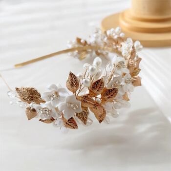 White And Gold Bridal Headband, 3 of 5