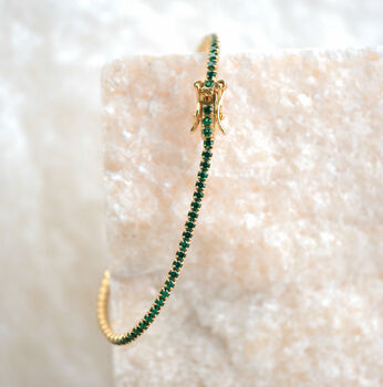 Emerald Gemstone Gold Vermeil Plated Tennis Bracelet, 7 of 9
