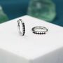 Sterling Silver Skinny Huggie Hoop Earrings With Black Cz Crystals, thumbnail 1 of 12