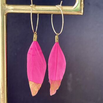 Fuchsia Pink Feather Hoop Earrings, 2 of 3