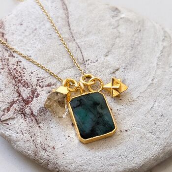 The Trio Emerald Necklace, Gold Plated, 5 of 11