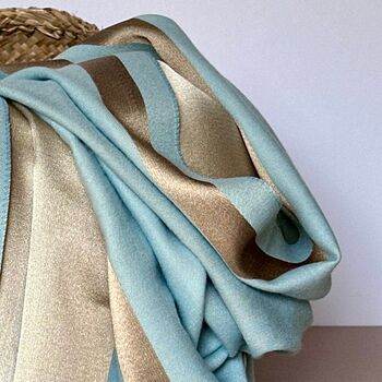 Silky Blue And Gold Border Reversible Scarf, 2 of 9