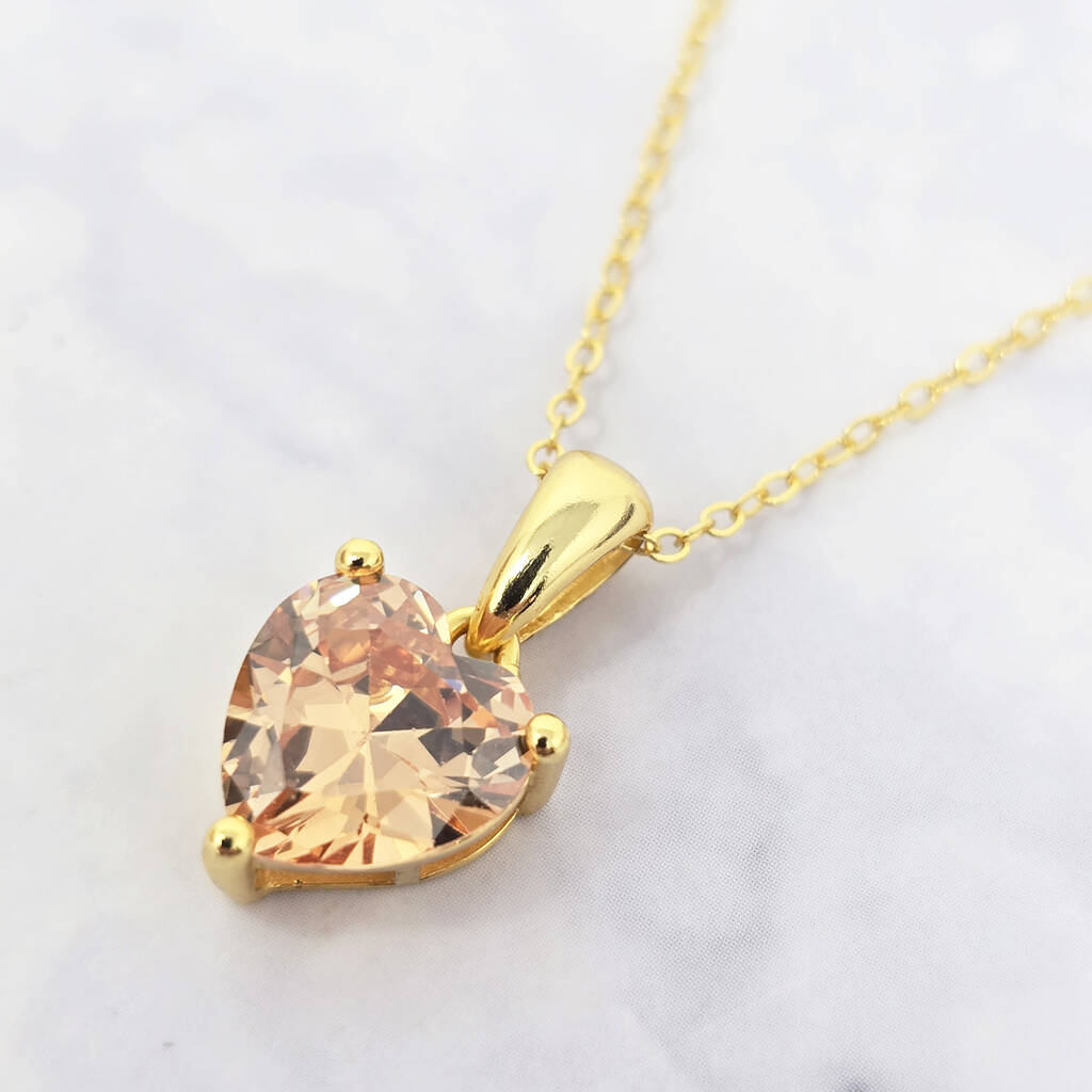 Citrine November Birthstone Love Heart Pendant Necklace, 1 of 4