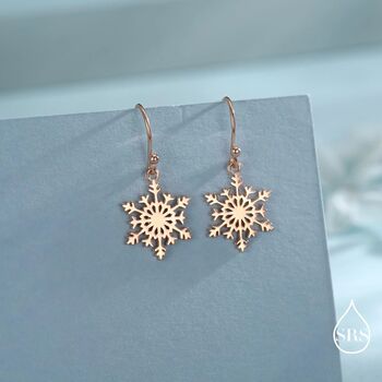 Sterling Silver Snowflake Drop Hook Earrings, 4 of 11