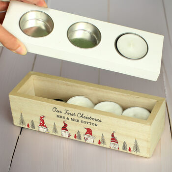 Personalised Gonk Christmas Triple Tea Light Box, 3 of 5