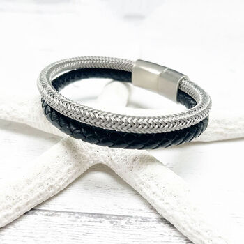 Stainless Steel And Leather Rope Mens Bracelet, 10 of 12