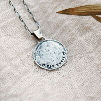 Men's Silver Organic Textured Personalised Disc Coin Pendant Necklace, 2 of 5